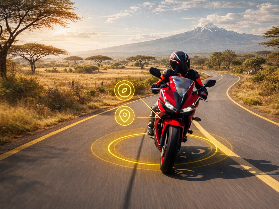 A motorcyclist navigating Kenyan roads.